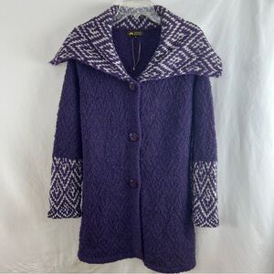 NWOT Royal Alpaca 89% Alpaca Peruvian Wool Sweater Jacket Purple Women’s Sz L